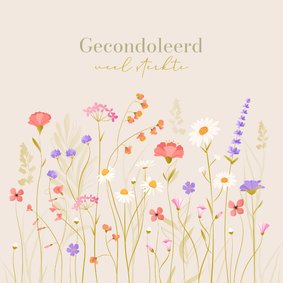 Condoleancekaart met sierlijk geïllustreerde wilde bloemen