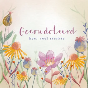 Condoleancekaart sterkte met geschilderde bloemen