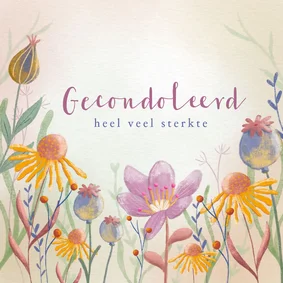Condoleancekaart sterkte met geschilderde bloemen