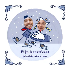 Delfts blauw tegeltje met schaatsers met eigen foto's