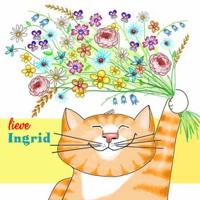 Dieren - kat met bloemen