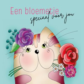 Dierenverjaardagskaart kat met bloemen