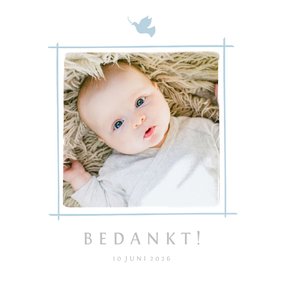 Doop bedankkaartje foto duifje lichtblauw
