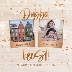 Dubbel feest houtlook uitnodiging met confetti 3d ballonnen