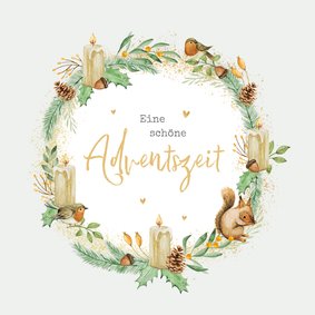 Duitse kerstkaart met adventskrans