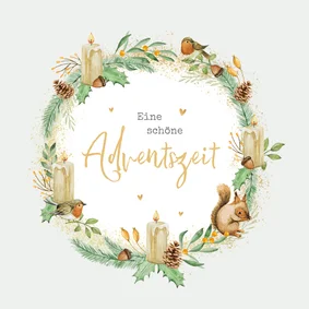Duitse kerstkaart met adventskrans