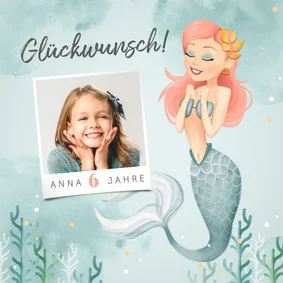 Duitse verjaardagskaart kinderen zeemeermin en foto