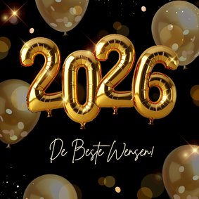 Feestelijke nieuwjaarskaart met gouden helium ballonnen