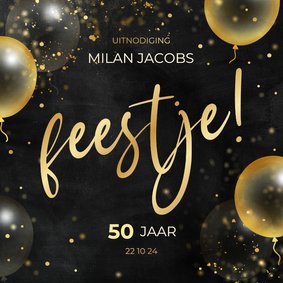 Feestelijke uitnodiging feestje met gouden ballonnen