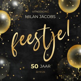 Feestelijke uitnodiging feestje met gouden ballonnen