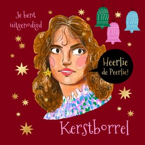 Feestelijke uitnodiging kerstborrel heerlie de peerlie goud