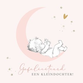 Felicitatie geboorte kleindochter baby op maan met sterren