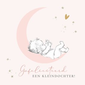 Felicitatie geboorte kleindochter baby op maan met sterren