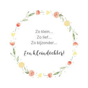 Felicitatie geboorte kleindochter bloemenkrans