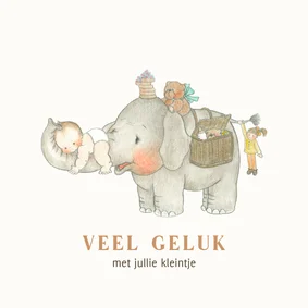 Felicitatie geboorte olifant met baby op de slurf