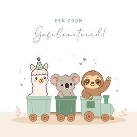 Felicitatie geboorte treintje met drie dieren