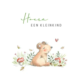 Felicitatie geboorte zittend beertje herfst