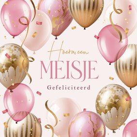 Felicitatie geboorte zwanger meisje ballonnen confetti roze