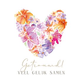 Felicitatie getrouwd - Bloemen in hartvorm