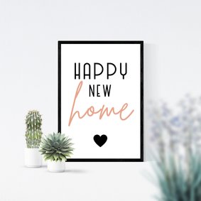 Felicitatie happy new home poster en planten