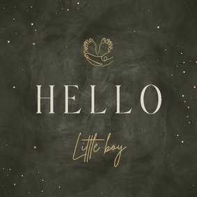 Felicitatie hello little boy hand met voetjes lijntekening