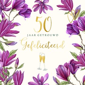 Felicitatie jubileum paarse magnoliabloemen