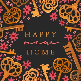 Felicitatie kaart 'Happy new home' vintage sleutels