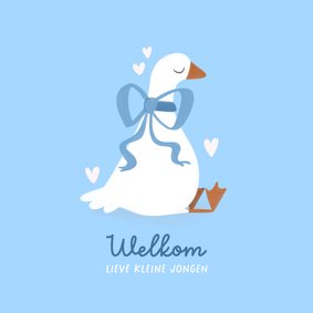 Felicitatie kaart lief klein eendje geboorte met strik blauw