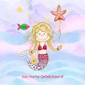 Felicitatie kaart meisje met een lieve zeemeermin