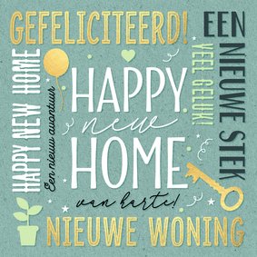 Felicitatie kaart nieuwe woning teksten gouden sleutel