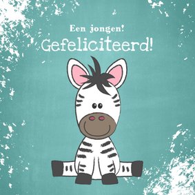 Felicitatie kaartje met een illustratie van een lieve zebra