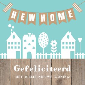 Felicitatie nieuwe woning mintgroen huisjes slinger