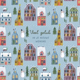 Felicitatie nieuwe woning winter huisjes patroon
