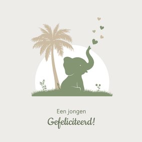 Felicitatie olifantje met hartjes bij palmboom