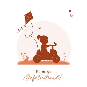 Felicitatie silhouet meisje in auto met vlieger