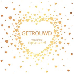 Felicitatie trouwdag moderne kaart met goudkleurige hartjes
