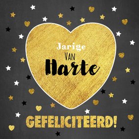 Felicitatie verjaardag goud hart en sterren