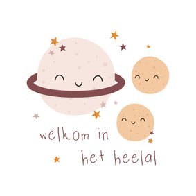 Felicitatie welkom in het heelal tweeling planeten