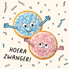 Felicitatie zwangerschap met lachende beschuit met muisjes