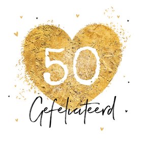 Felicitatiekaart 50 jaar getrouwd goud hart champagne