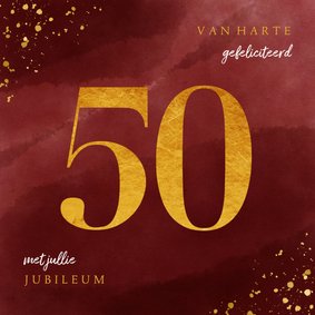 Felicitatiekaart 50 jaar gouden spetters op waterverf