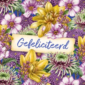 Felicitatiekaart algemeen dahlia en andere vrolijke bloemen