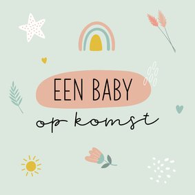 Felicitatiekaart baby op komst met regenboog