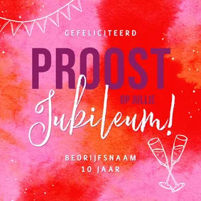 Felicitatiekaart bedrijfsjubileum hip roze paars proost