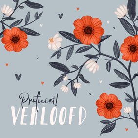 Felicitatiekaart bloemen rood blauw verloofd huwelijk