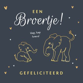 Felicitatiekaart broer of zus met olifantjes en hartjes