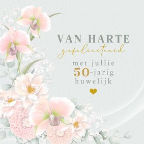 Felicitatiekaart bruidsbloemen roze en wit