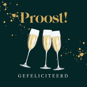 Felicitatiekaart champagneglazen op chique groen