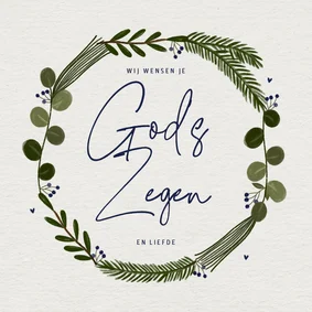 Felicitatiekaart communie God's zegen en botanische krans