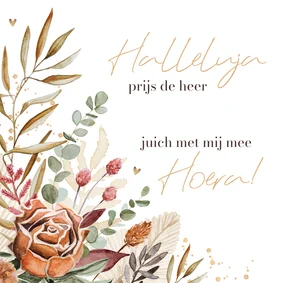Felicitatiekaart droogbloemen christelijk gouden hartjes